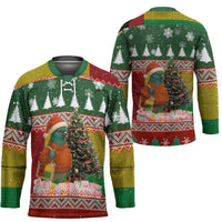 Guinea Bissau Christmas Hockey Jersey with Santa Penguin Christmas Tree and Red Green Yellow Snowflake - Wonder Print Shop