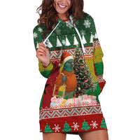 Guinea Bissau Christmas Hoodie Dress with Santa Penguin Christmas Tree and Red Green Yellow Snowflake - Wonder Print Shop