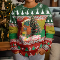 Guinea Bissau Christmas Kid Ugly Christmas Sweater with Santa Penguin Christmas Tree and Red Green Yellow Snowflake - Wonder Print Shop