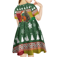 Guinea Bissau Christmas Kid Short Sleeve Dress with Santa Penguin Christmas Tree and Red Green Yellow Snowflake - Wonder Print Shop