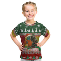 Guinea Bissau Christmas Kid T Shirt with Santa Penguin Christmas Tree and Red Green Yellow Snowflake - Wonder Print Shop