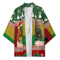 Guinea Bissau Christmas Kimono with Santa Penguin Christmas Tree and Red Green Yellow Snowflake - Wonder Print Shop