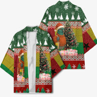 Guinea Bissau Christmas Kimono with Santa Penguin Christmas Tree and Red Green Yellow Snowflake - Wonder Print Shop