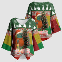 Guinea Bissau Christmas Kimono Sleeve Blouse with Santa Penguin Christmas Tree and Red Green Yellow Snowflake - Wonder Print Shop