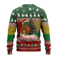 Guinea Bissau Christmas Ugly Christmas Sweater with Santa Penguin Christmas Tree and Red Green Yellow Snowflake - Wonder Print Shop