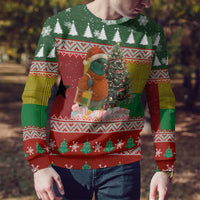 Guinea Bissau Christmas Ugly Christmas Sweater with Santa Penguin Christmas Tree and Red Green Yellow Snowflake - Wonder Print Shop