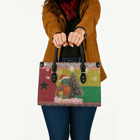 Guinea Bissau Christmas Leather Bag with Santa Penguin Christmas Tree and Red Green Yellow Snowflake - Wonder Print Shop