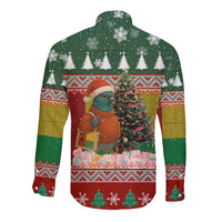 Guinea Bissau Christmas Long Sleeve Button Shirt with Santa Penguin Christmas Tree and Red Green Yellow Snowflake - Wonder Print Shop