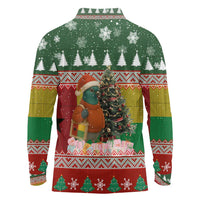 Guinea Bissau Christmas Long Sleeve Polo Shirt with Santa Penguin Christmas Tree and Red Green Yellow Snowflake - Wonder Print Shop