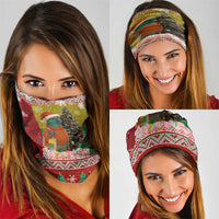 Guinea Bissau Christmas Neck Gaiter with Santa Penguin Christmas Tree and Red Green Yellow Snowflake - Wonder Print Shop
