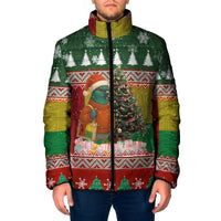 Guinea Bissau Christmas Padded Jacket with Santa Penguin Christmas Tree and Red Green Yellow Snowflake - Wonder Print Shop