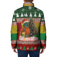 Guinea Bissau Christmas Padded Jacket with Santa Penguin Christmas Tree and Red Green Yellow Snowflake - Wonder Print Shop
