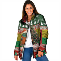 Guinea Bissau Christmas Padded Jacket with Santa Penguin Christmas Tree and Red Green Yellow Snowflake - Wonder Print Shop