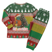 Guinea Bissau Christmas Pajama Set with Santa Penguin Christmas Tree and Red Green Yellow Snowflake - Wonder Print Shop