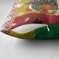 Guinea Bissau Christmas Pillow Cover with Santa Penguin Christmas Tree and Red Green Yellow Snowflake - Wonder Print Shop