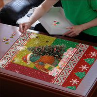 Guinea Bissau Christmas Puzzle with Santa Penguin Christmas Tree and Red Green Yellow Snowflake - Wonder Print Shop