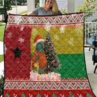 Guinea Bissau Christmas Quilt with Santa Penguin Christmas Tree and Red Green Yellow Snowflake - Wonder Print Shop