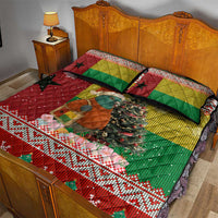 Guinea Bissau Christmas Quilt Bed Set with Santa Penguin Christmas Tree and Red Green Yellow Snowflake - Wonder Print Shop
