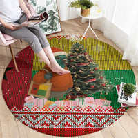 Guinea Bissau Christmas Round Carpet with Santa Penguin Christmas Tree and Red Green Yellow Snowflake - Wonder Print Shop