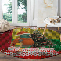 Guinea Bissau Christmas Round Carpet with Santa Penguin Christmas Tree and Red Green Yellow Snowflake - Wonder Print Shop