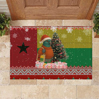 Guinea Bissau Christmas Rubber Doormat with Santa Penguin Christmas Tree and Red Green Yellow Snowflake - Wonder Print Shop