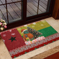 Guinea Bissau Christmas Rubber Doormat with Santa Penguin Christmas Tree and Red Green Yellow Snowflake - Wonder Print Shop