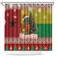 Guinea Bissau Christmas Shower Curtain with Santa Penguin Christmas Tree and Red Green Yellow Snowflake - Wonder Print Shop