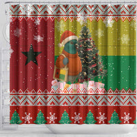 Guinea Bissau Christmas Shower Curtain with Santa Penguin Christmas Tree and Red Green Yellow Snowflake - Wonder Print Shop