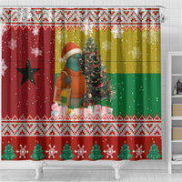 Guinea Bissau Christmas Shower Curtain with Santa Penguin Christmas Tree and Red Green Yellow Snowflake - Wonder Print Shop
