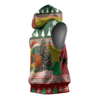 Guinea Bissau Christmas Sleeveless Hoodie with Santa Penguin Christmas Tree and Red Green Yellow Snowflake - Wonder Print Shop