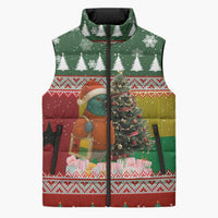 Guinea Bissau Christmas Sleeveless Puffer Jacket with Santa Penguin Christmas Tree and Red Green Yellow Snowflake - Wonder Print Shop