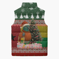 Guinea Bissau Christmas Sleeveless Puffer Jacket with Santa Penguin Christmas Tree and Red Green Yellow Snowflake - Wonder Print Shop