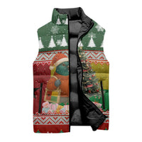 Guinea Bissau Christmas Sleeveless Puffer Jacket with Santa Penguin Christmas Tree and Red Green Yellow Snowflake - Wonder Print Shop