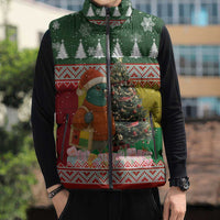 Guinea Bissau Christmas Sleeveless Puffer Jacket with Santa Penguin Christmas Tree and Red Green Yellow Snowflake - Wonder Print Shop