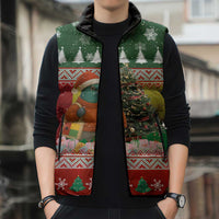 Guinea Bissau Christmas Sleeveless Puffer Jacket with Santa Penguin Christmas Tree and Red Green Yellow Snowflake - Wonder Print Shop