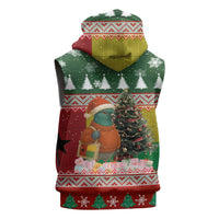 Guinea Bissau Christmas Sleeveless Zip Hoodie with Santa Penguin Christmas Tree and Red Green Yellow Snowflake - Wonder Print Shop