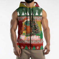 Guinea Bissau Christmas Sleeveless Zip Hoodie with Santa Penguin Christmas Tree and Red Green Yellow Snowflake - Wonder Print Shop