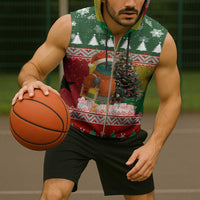 Guinea Bissau Christmas Sleeveless Zip Hoodie with Santa Penguin Christmas Tree and Red Green Yellow Snowflake - Wonder Print Shop