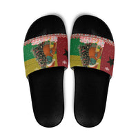 Guinea Bissau Christmas Slide Sandals with Santa Penguin Christmas Tree and Red Green Yellow Snowflake - Wonder Print Shop
