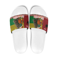 Guinea Bissau Christmas Slide Sandals with Santa Penguin Christmas Tree and Red Green Yellow Snowflake - Wonder Print Shop