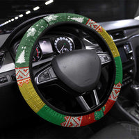 Guinea Bissau Christmas Steering Wheel Cover with Santa Penguin Christmas Tree and Red Green Yellow Snowflake - Wonder Print Shop