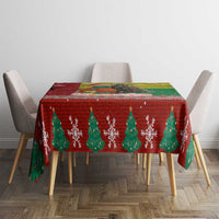 Guinea Bissau Christmas Tablecloth with Santa Penguin Christmas Tree and Red Green Yellow Snowflake - Wonder Print Shop
