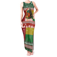 Guinea Bissau Christmas Tank Maxi Dress with Santa Penguin Christmas Tree and Red Green Yellow Snowflake - Wonder Print Shop