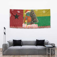 Guinea Bissau Christmas Tapestry with Santa Penguin Christmas Tree and Red Green Yellow Snowflake - Wonder Print Shop