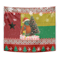 Guinea Bissau Christmas Tapestry with Santa Penguin Christmas Tree and Red Green Yellow Snowflake - Wonder Print Shop