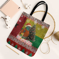 Guinea Bissau Christmas Tote Bag with Santa Penguin Christmas Tree and Red Green Yellow Snowflake - Wonder Print Shop