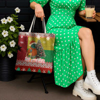 Guinea Bissau Christmas Tote Bag with Santa Penguin Christmas Tree and Red Green Yellow Snowflake - Wonder Print Shop