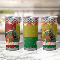 Guinea Bissau Christmas Tumbler Cup with Santa Penguin Christmas Tree and Red Green Yellow Snowflake - Wonder Print Shop