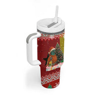 Guinea Bissau Christmas Tumbler With Handle with Santa Penguin Christmas Tree and Red Green Yellow Snowflake - Wonder Print Shop