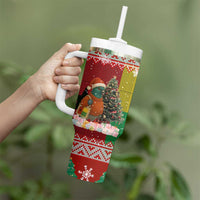 Guinea Bissau Christmas Tumbler With Handle with Santa Penguin Christmas Tree and Red Green Yellow Snowflake - Wonder Print Shop